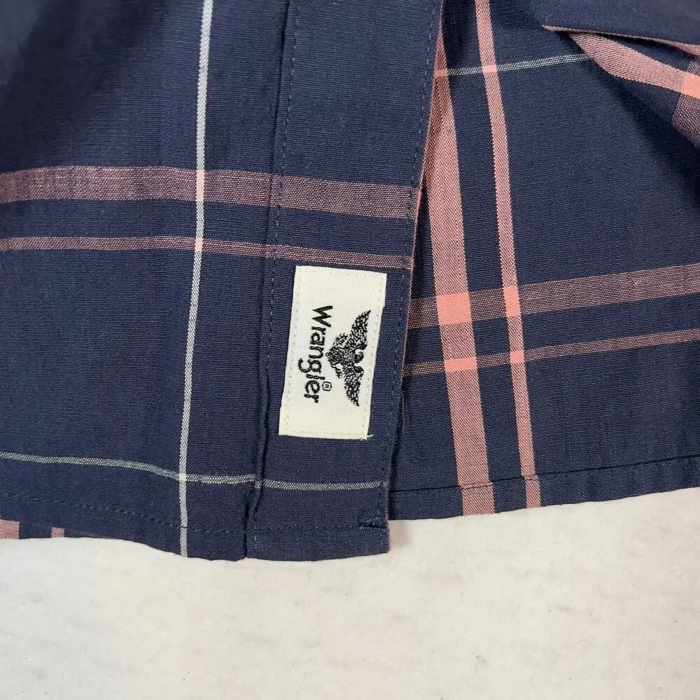Wrangler Flex for Comfort Button Down Shirt Men 3XL Blue Pink Plaid Long Sleeve